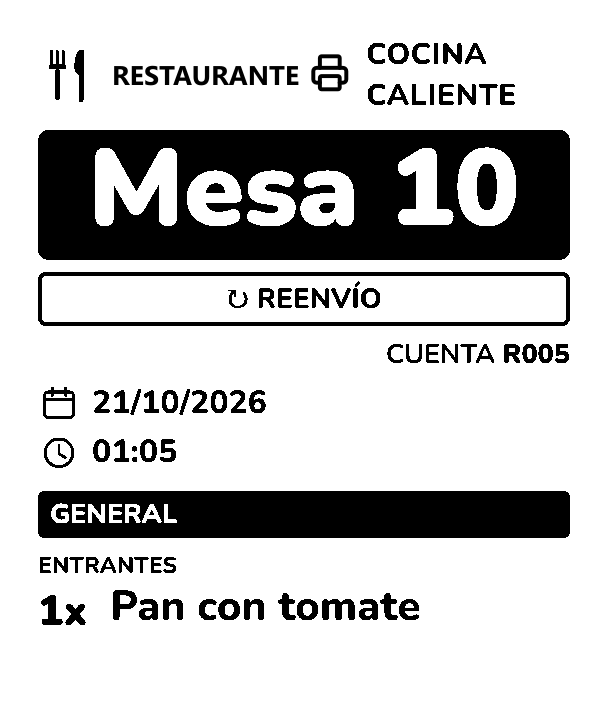 Comanda impresa para cocina caliente