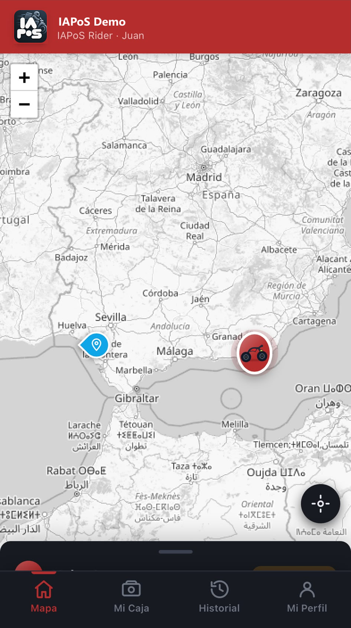 IAPoS Rider, Mapa: posición del repartidor y destino del pedido sobre el mapa